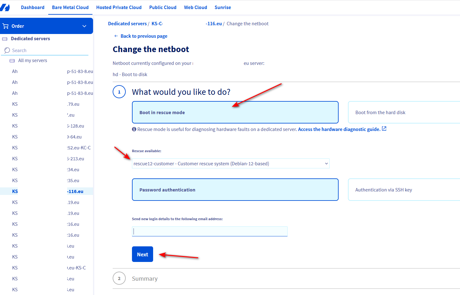 OVH dedicated rescue step 2